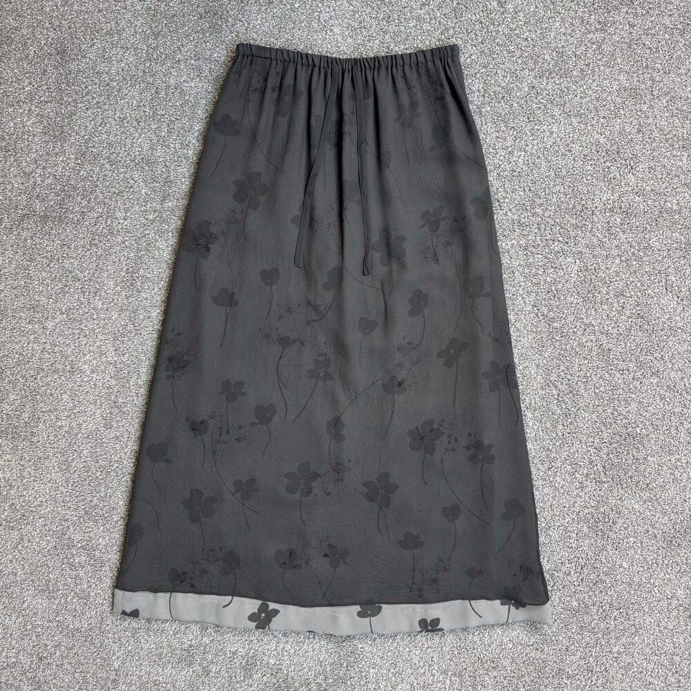 Vintage Alfani Skirt Womens 6 Gray Silk Chiffon Floral Maxi Boho 90s WhimsyGoth